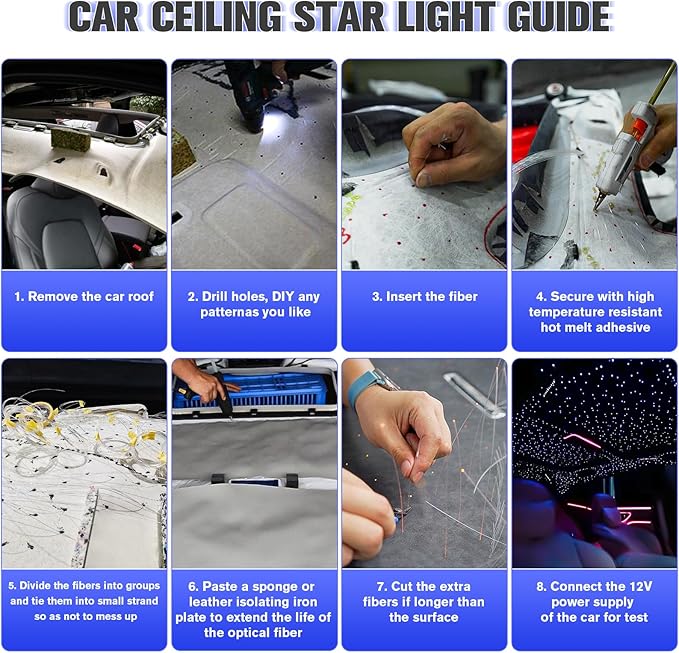 16W Twinkle Starlight Headliner Kit, 570pcs of (0.03+0.04+0.06in)*9.8ft Fiber Optic Strands Bluetooth APP/Remote/Music Control, RGBW Star Ceiling Light Kit+Adapter+Car Use Plug for Car
