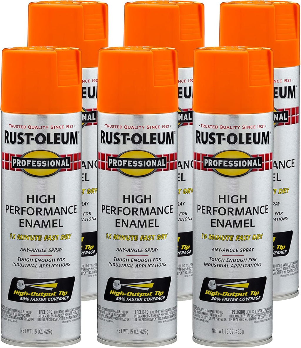 Rust-Oleum 7555838-6PK Professional High Performance Enamel Spray Paint, 15 Oz, Gloss Safety Orange, 6 Pack