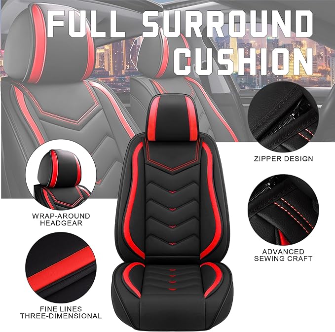 CTDS Car Seat Covers for Chevy Equinox 2005-2026, Stylish Sport Seat Cover, Premium Nappa Leather Car Seat Cover. Automobile Seat Covers Sets.(Standard 5 Seats/Black Red)