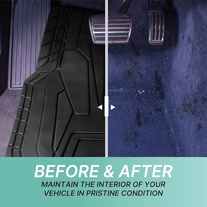 FH Group Heavy-Duty Rubber Floor Mats for Cars, Universal Fit Full Set, Climaproof, Trimmable, Stripe Design, Black - for Most Sedan, SUV, Truck