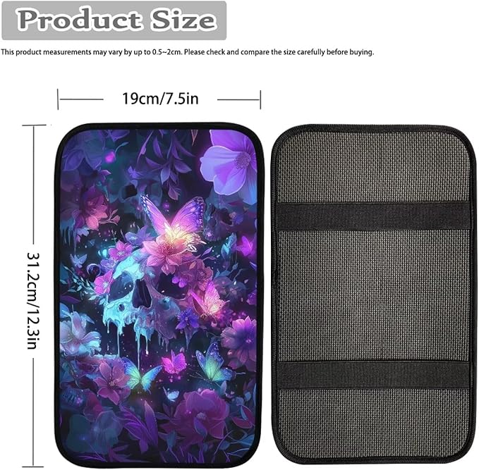 Skull Print Center Console Pad Butterfly Flower Print Armrest Cushion Cover for Cars Dust-Proof Decorative Armrest Seat Box Cover for Auto Interior