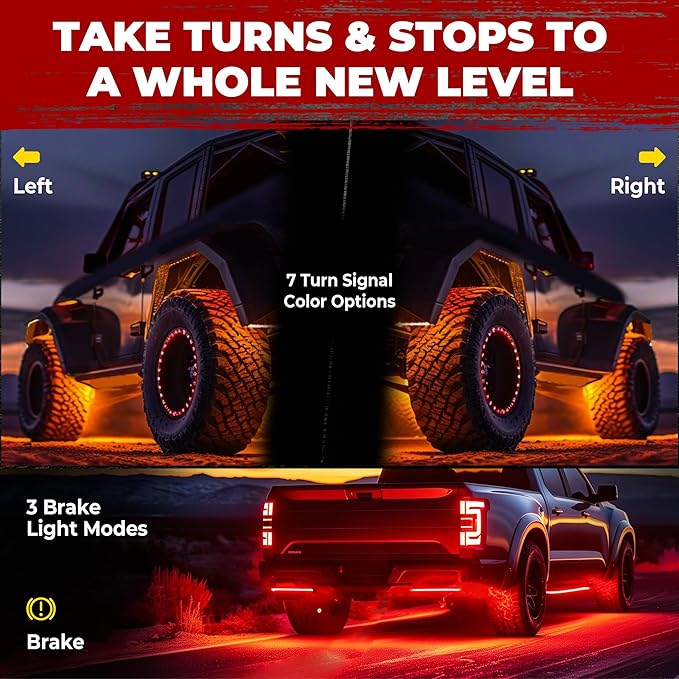 8 Pods Five Sided RGB Rock Lights for Trucks Jeep UTV SUV ATV Golf Cart, Multi Chasing Color App/Remote Control Led Rock Lights with Music Mode, Waterproof Exterior Underglow Kits for Cars(Patented)