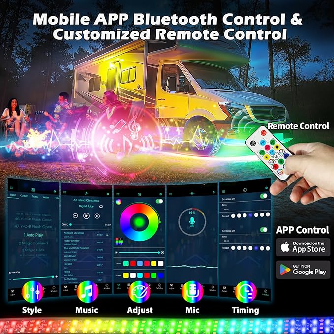 Underglow Light Kits 2-Rows,Neon Accent Strip Lights, 6PCS RGB LED Under Glow Light Kit for Car,Waterproof Exterior Car Light Strips for Van SUV Truck,with APP & RF Remote Control,DC 12V