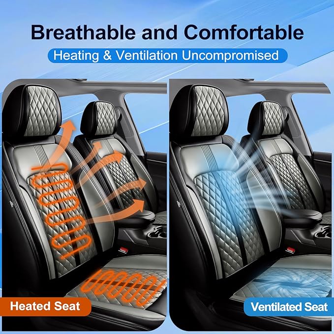 Fit Impala Car Seat Covers for Chevrolet/Chevy Impala 2000-2020, Premium Full Coverage Leather, Airbag Compatible, Waterproof All Weather Breathable Seat Protector, Full Set, Black+Gray