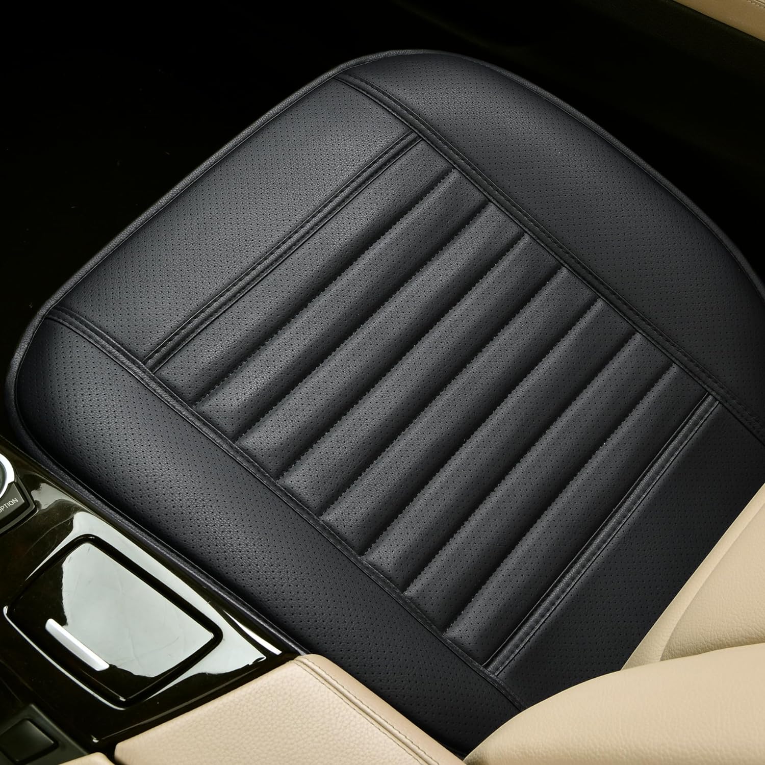 2pc Edge Wrapping Comfortable Car Front Seat Covers, Seat Protectors, Anti-Slip Bottom Seat Cushion Covers for Auto with PU Leather(Black)
