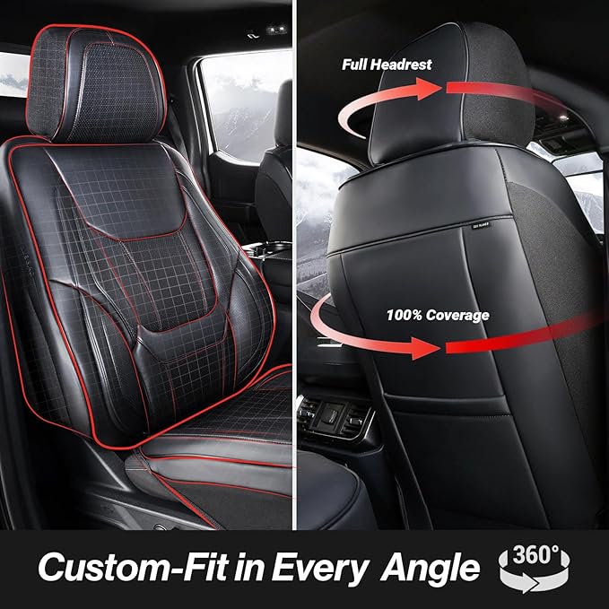 Coverland Custom Fit Car Seat Covers for Car Compatible with [2024-2026 BMW i5, 2022-2026 is 500, 2005-2022 Avalon] Premium Leather Non-Slip Interior Protector [Full Set Black - Size Chart X75]