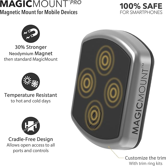 Scosche MPD-XTPP1 Magnetic MagicMount Pro Phone Mount for Car, Automotive-Grade Adhesive, 360 Degree View Rotation, Black/Silver