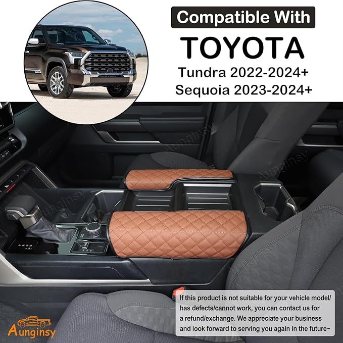 Car Leather Center Console Protector Cover Compatible with Toyota Tundra/Sequoia 2022-2026, Center Console Armrest Seat Box Cover Cushion Lid Protector Pad Waterproof Anti-Scratch Interior Accessories