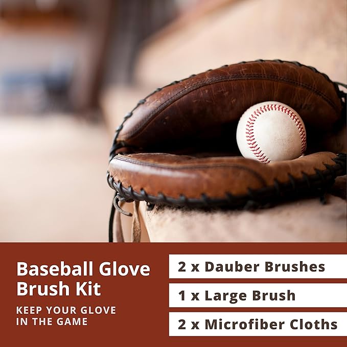 Rhino Wax - Baseball Glove Brush and Applicator Kit (5 Pack) - 1 Horsehair Scrubber for Basic Dirt Removal - 2 Dauber Brushes for Oil and Conditioner Application - 2 Microfiber Cloths for Wiping Down
