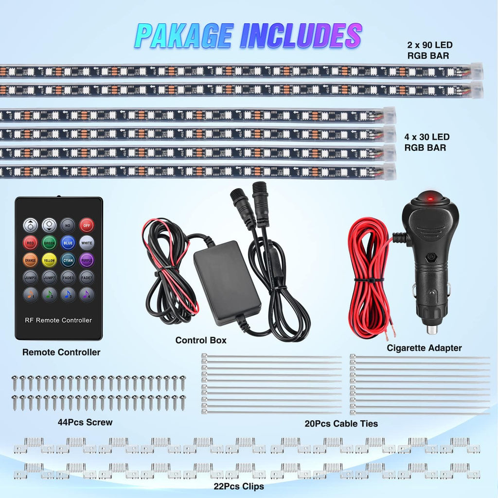 Nilight 6Pcs Car Underglow Neon Accent Strip Lights 300 LEDs RGB Multi Color DIY Sound Active Function Music Mode with APP Control and Remote for Van SUV Truck