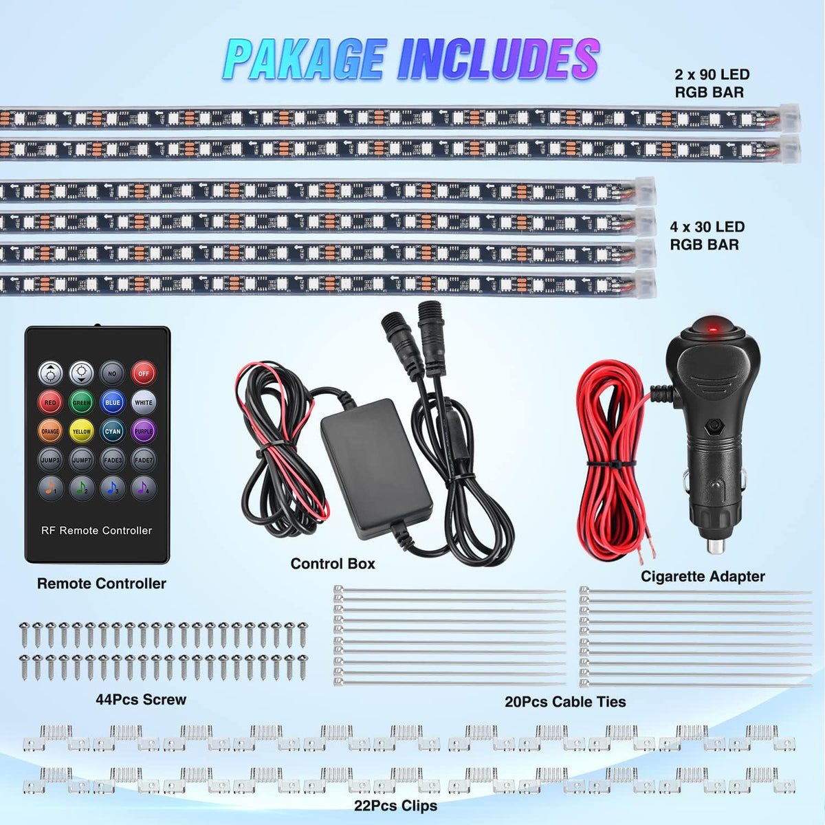 Nilight 6Pcs Car Underglow Neon Accent Strip Lights 300 LEDs RGB Multi Color DIY Sound Active Function Music Mode with APP Control and Remote for Van SUV Truck