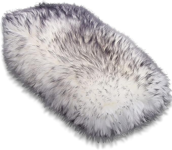 Andalus Brands Pure Australian Sheepskin Fluffy Car Center Console Cover, Luxurious Non-Shedding Furry Arm Rest Cover for Car, Versatile for All Seasons, White & Black Tip - (11.47" X 6.3")
