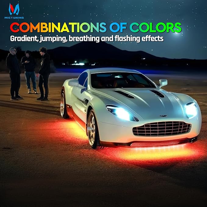 MICTUNING N8 RGBW Underglow Chasing Lights for Car with Remote & Key Fob Dual Control, IP68 Waterproof Rigid Aluminum LED Light Bar, Exterior Neon Accent Underbody Light Kit Multicolor Mode