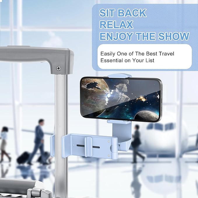 Perilogics Airplane Phone Holder Mount Universal in Flight Hands Free Viewing with Multi-Directional Dual 360 Degree Rotation (Blue)
