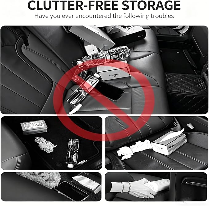 4-in-1 Back Seat Car Organizer, Adjustable Hooks, Universal Fit, with Cup Holder, Tissue Box & Storage, for Travel, Stores Phone, Snacks, Drinks, Handbags, Keeps Car Neat & Space-Saving (Red)