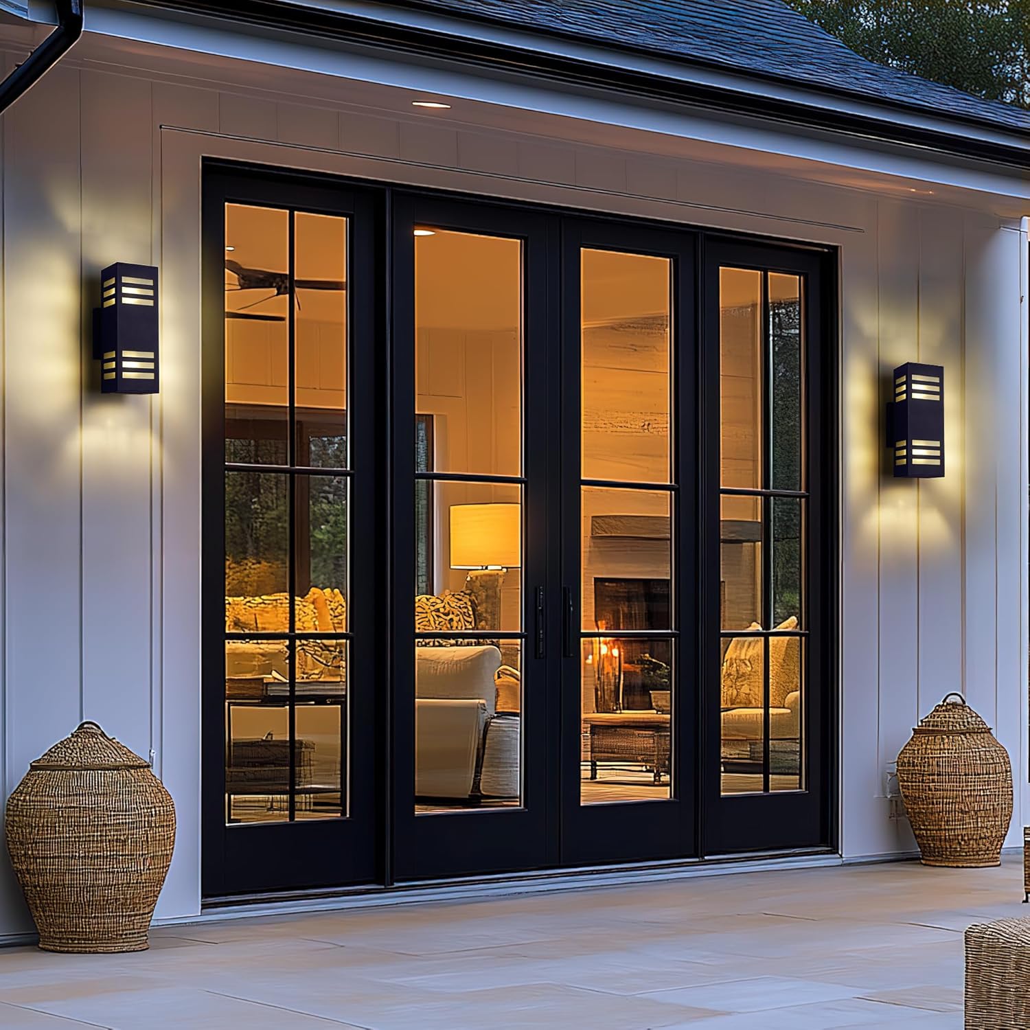 harriet Porch Lights Outdoor Modern - IP64 Waterproof Aluminum and Tempered Glass Cover, 13" Rectangular Up/Down Wall Sconce for Porch, Garage & Patio, Exterior Lighting, Black, 2 Pack