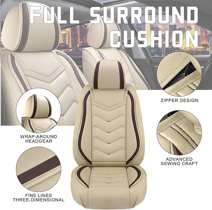 CTDS Car Seat Covers for Nissan Sentra 2000-2026, Stylish Sport Seat Cover, Premium Nappa Leather Car Seat Cover. Automobile Seat Covers Sets.(Standard 2 Seats/Beige)