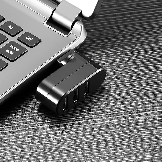 USB Port Splitter, USB 3 Port Compact Portable Rotatable HUB, USB Hub Dock [90°/180° Degree Rotatable] for PC Laptop Notebook and More - Black