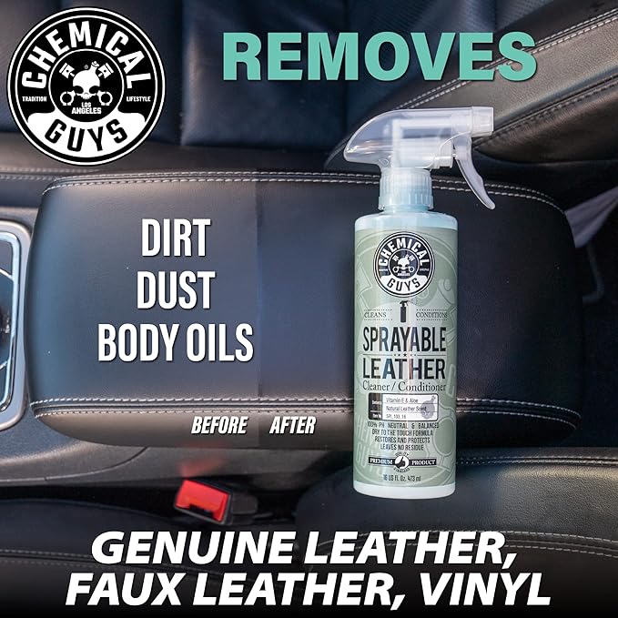 Chemical Guys Sprayable Leather Cleaner and Conditioner in One - Cleans, Conditions, and Protects Leather, Vinyl, Faux & More, Safe for Cars, Furniture & Apparel - 16 oz