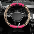 Road Comforts Leopard Steering Wheel Cover - Made with PVC Leather Cheetah Print, D-Shaped Automotive Steering Wheels - Anti-Slip, Universal Fit 14 1/2 inches to 15 inches - HotPink