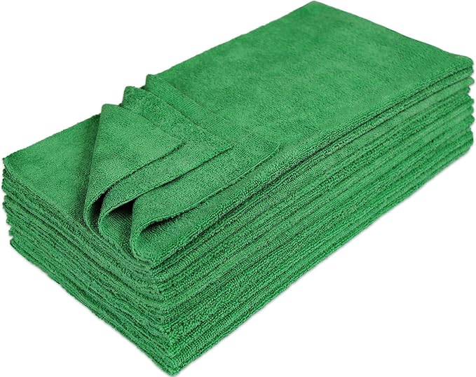 Eurow Ultrasonic Cut 300 GSM Microfiber Cleaning Towels, Streak-Free, Lint-Free, Ultra Absorbent, Scratch-Safe, for Auto Detailing, Home, Kitchen & Multipurpose Use, 16x16, 12-Pack, Green