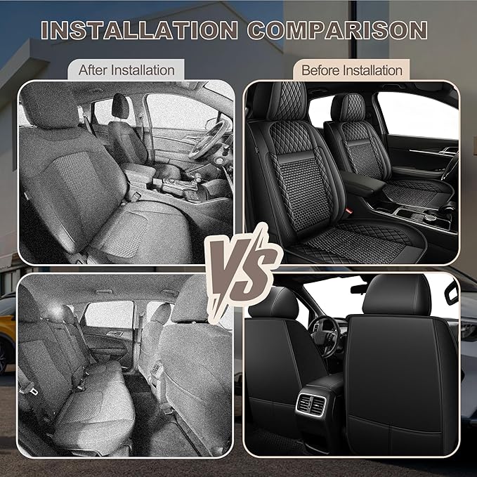 TTX LIGHTING for Kia Soul 2010-2026 Car Seat Covers, Breathable Ice Silk & Leather Seat Protector, Cool & Anti-Sweat for Long Driving, Airbag Compatible, 2 Front Seats (Black)