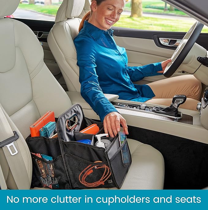High Road Car Caddy with Cup Holders - Front Seat Organizer for Drivers or Back Seat Organizer for Kids - Portable Car Organizer with Easy One-Handed Carry Handle