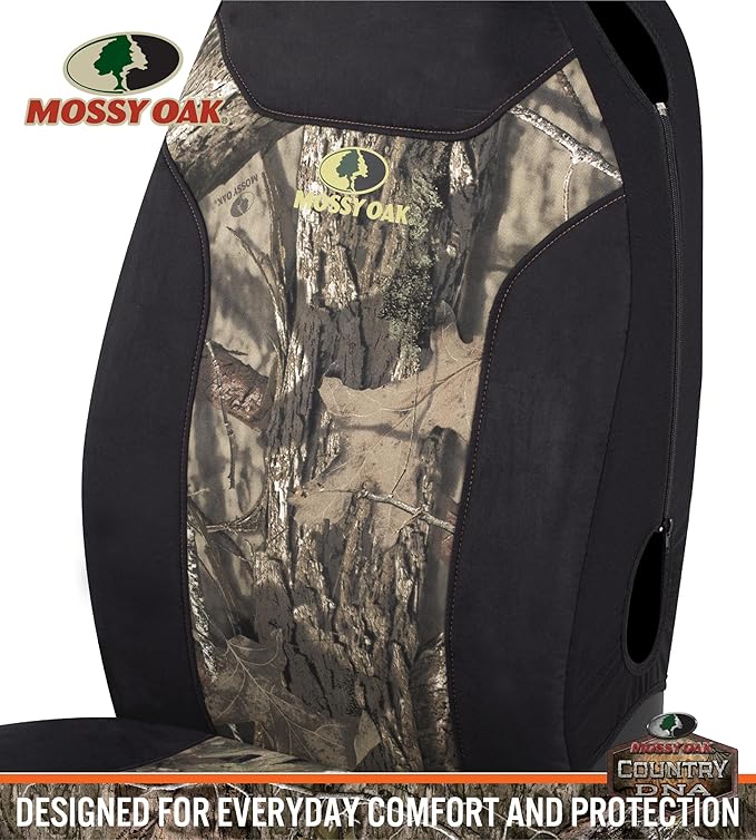 Mossy Oak High Back Camo Seat Covers, Airbag Compatible, Large Size to Fit Truck Seats - Made with Cotton & Suede Fabric - Official Licensed Product