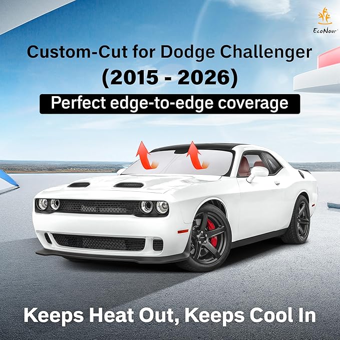 EcoNour Windshield Sunshade Compatible for Dodge Challenger 2015-2023 2024 2025, Sun Visor for Front Windshield & Window Sun Shade Cover, UV Heat Blocker & Protector, Car Accessories