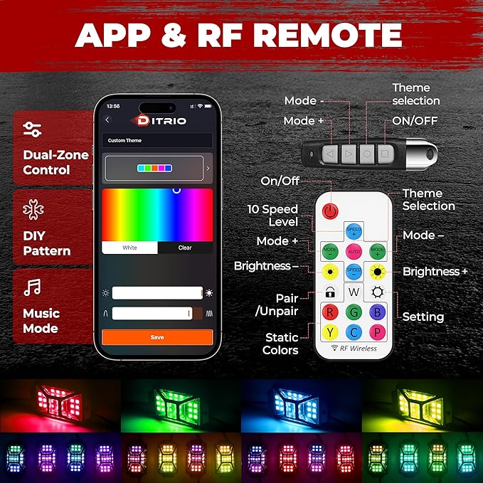 16 Pods Five Sided RGB Rock Lights for Trucks Jeep UTV SUV ATV Golf Cart, Multi Chasing Color App/Remote Control Led Rock Lights with Music Mode, Waterproof Exterior Underglow Kits for Cars(Patented)
