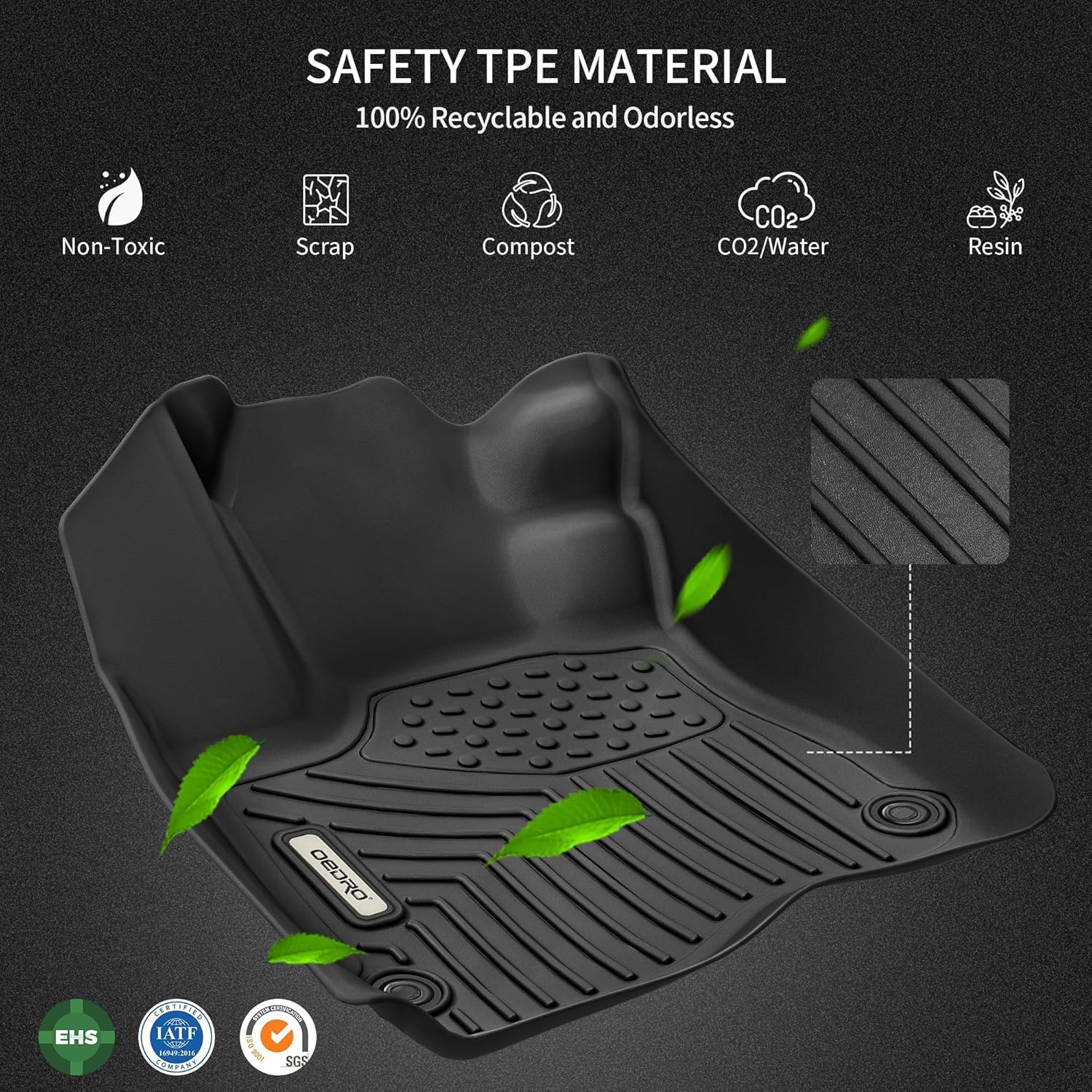 OEDRO Floor Mats Fit for 2018-2024 GMC Terrain & 2018-2024 Chevy Equinox, Unique Black TPE All-Weather Guard Includes 1st and 2nd Row Full Set Liners