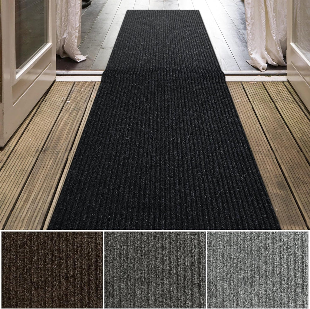 iCustomRug Spartan Weather Warrior Duty Indoor/Outdoor Utility Ribbed in 3ft,4ft,6ft Widths 70 Custom Sizes with Natural Non-Slip Rubber Backing 4'X78' in Black