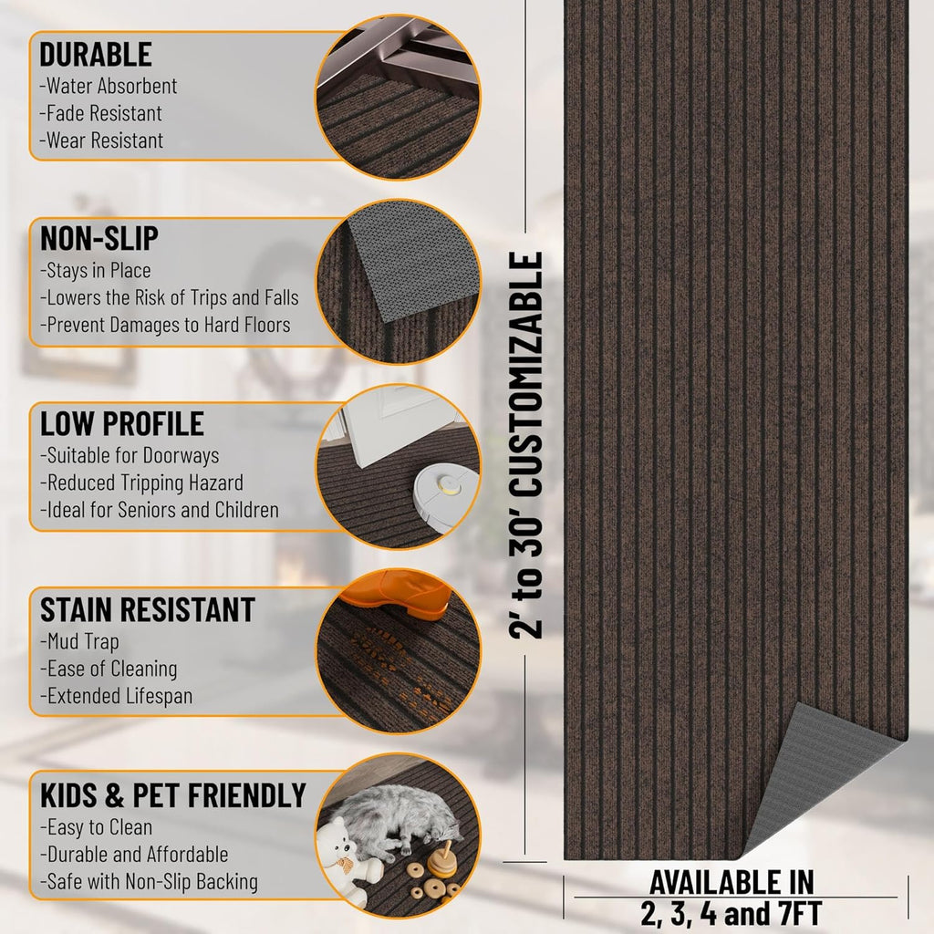 Ottomanson 2'7" x 5' Mud Mat Area Rug Scraper Carpet - Non-Slip, Dirt Trapping for Indoor & Outdoor Use - Ideal for Entryway, Garage, Kitchen, Patio & High-Traffic Areas, Brown