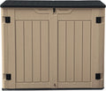 DWVO 35 Cuft Outdoor Horizontal Storage, Waterproof Resin Storage Shed with Floor and Multiple Accesses for Garden Tools, Easy Assembly, Brown (No Shelf Included)