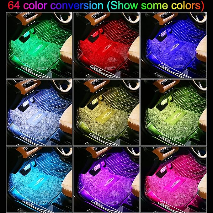 RGB Car Footwell Ambient Lighting Kit USB 16.7 Millions Colors Sound Active Music Sync APP Control + RF Remote Controller Car Interior Multicolored Footwell Atmosphere Light DC 12V
