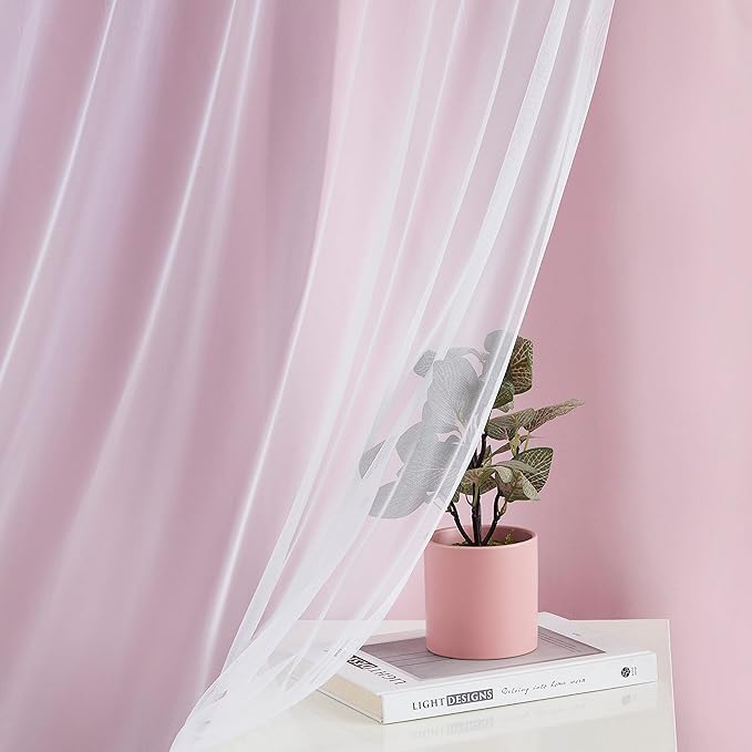Bujasso Pink Blackout Curtains with Sheer Overlay Mix and Match Double Layer 80% Room Darkening Window Treatment Set for Girls Bedroom Living Room Pink Drapes with Tiebacks Grommet Top 37" Wx84 Lx2
