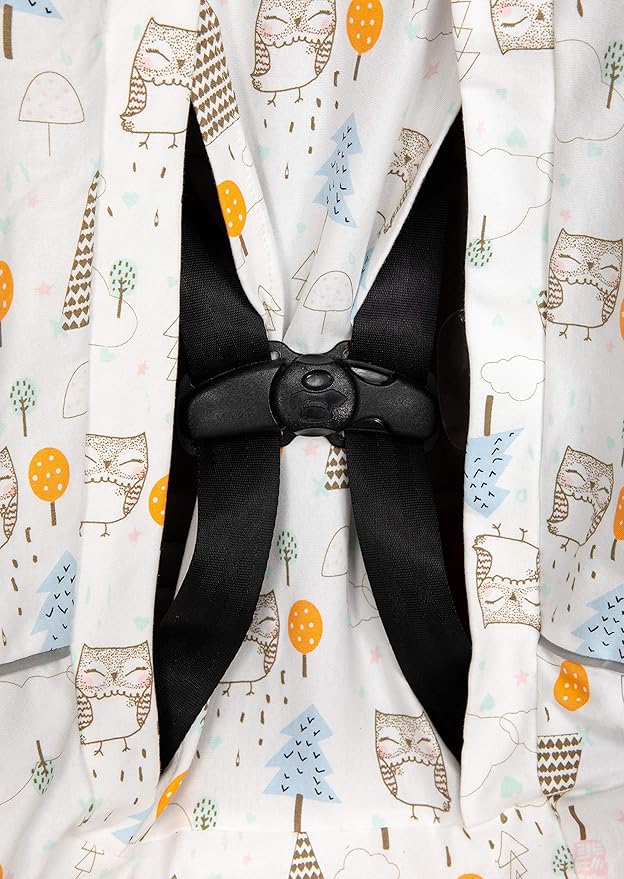 Niko Easy-Wash Children's Car Seat Cover & Liner - 100% Cotton Jersey - Owl Cream/Multi - Fits Most Toddler Car Seats - Universal Fit - Waterproof SEAT Bottom - Machine Wash and Dry