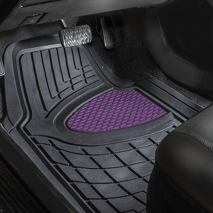 FH Group Automotive Floor Mats Tall Channel Purple Universal Fit Full Set Climaproof™ for Most Sedan, SUV and Trucks, Trimmable Rubber Combo Small Car Seat Cover Design Heavy-Duty Floor Mats for Car
