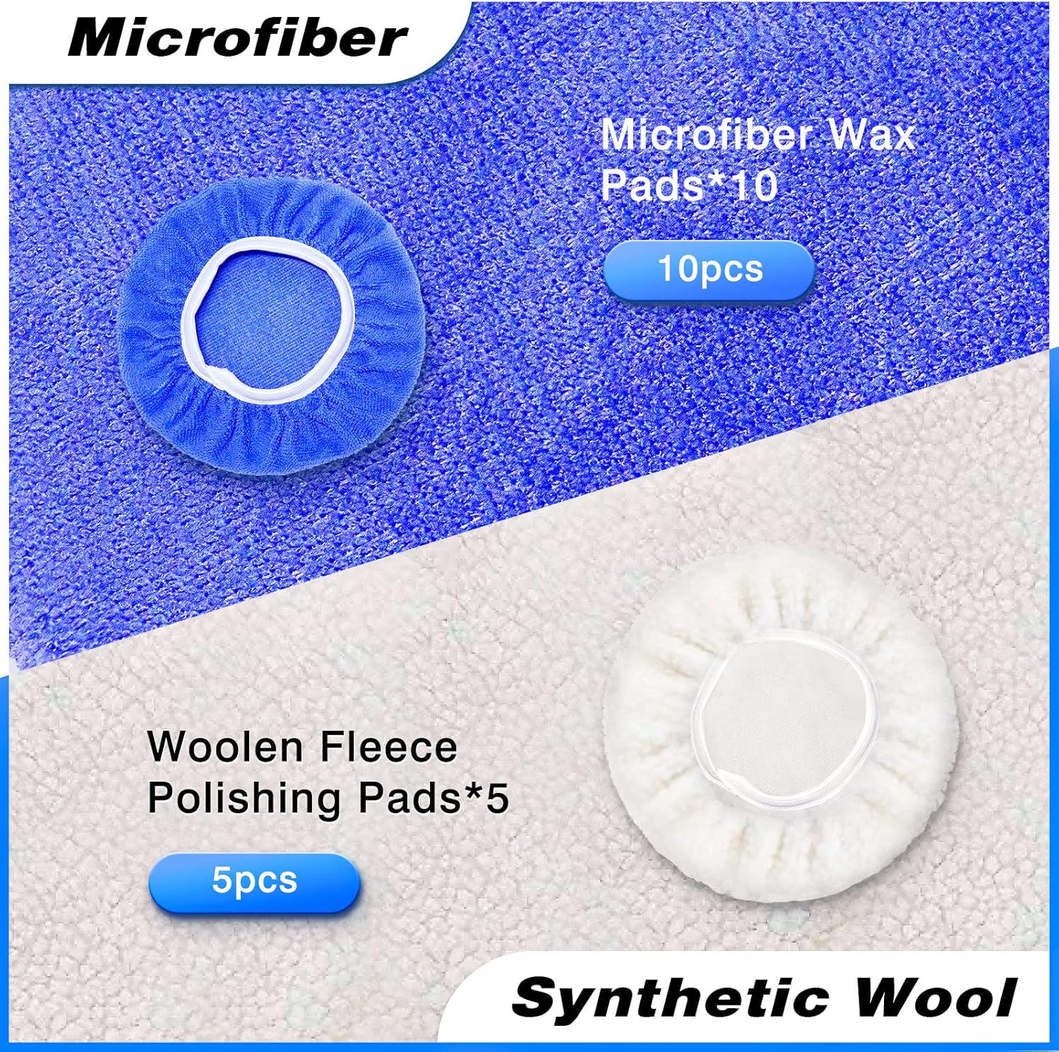 9 to 10 Inch Car Polisher Pad Bonnet, 15Pcs Car Polishing Bonnet Buffing Pads, 10*Microfiber+5*Woollen
