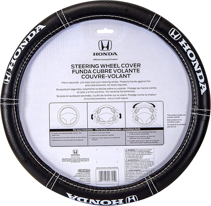 Plasticolor 006705R01 Replacement for Car Truck or SUV Steering Wheel Cover with Honda Logo Embrodired Logo High Contrast Stitching