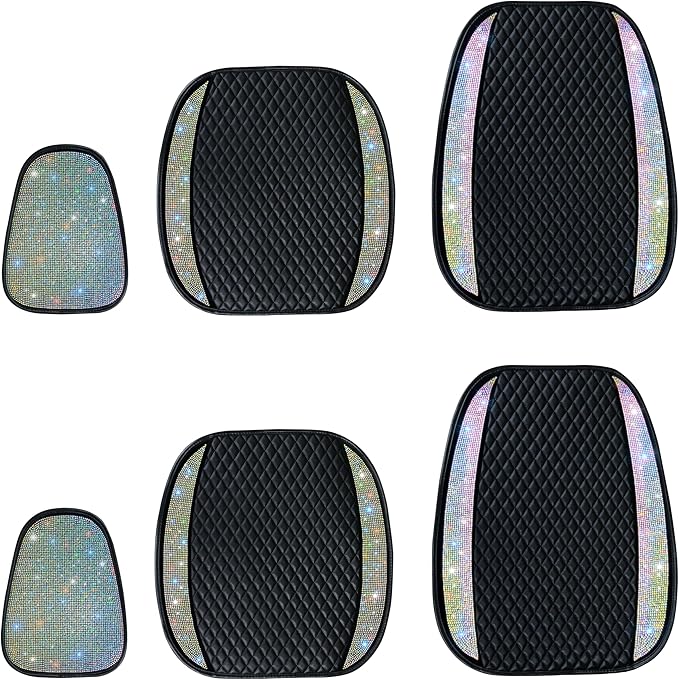 Bling Crystal Diamond Sparkly Glitter Car Seat Cover Premium PU Front Seat Protector Pad Works with 95% of Vehicles Bling Bling Rhinestones Auto Interior Accessories for Women Color 2Seats