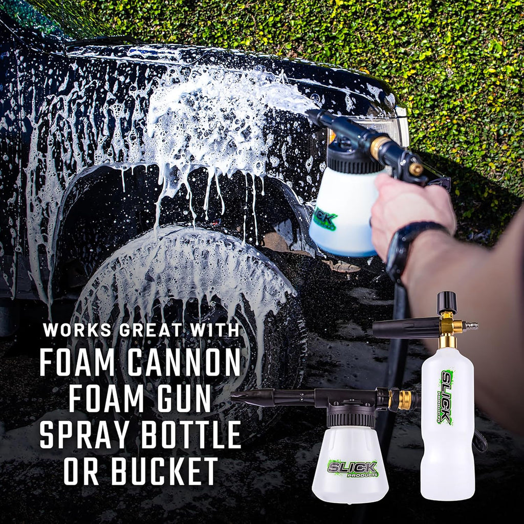 Slick Products Wash & Wax Extra Thick Foaming Cleaning Solution Motorcycle, Truck, Trailer, Boat, Car Wash Soap - Works With Foam Cannon, Foam Gun, Sprayers, Buckets, 128 oz., Tropical Scent