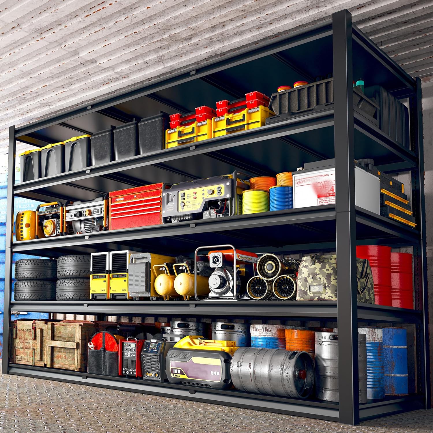 REIBII 60" W Garage Shelving 3000LBS Garage Shelving Heavy Duty Storage Shelves, 5 Tier Metal Shelves, Adjustable Industrial Shelf for Warehouse, Basement, Pantry, 60" W x 24" D x 72" H
