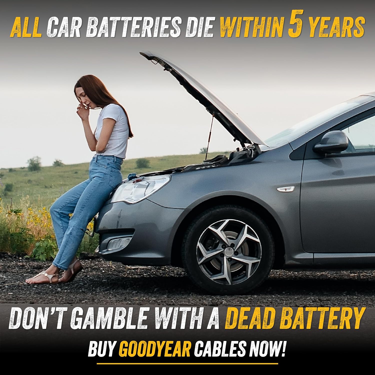 GOODYEAR Heavy Duty Jumper Cables for Car Battery – 2 Gauge 16 ft Booster Cables with Carrying Case for Cars, Trucks, SUVs, Emergency Roadside Kit
