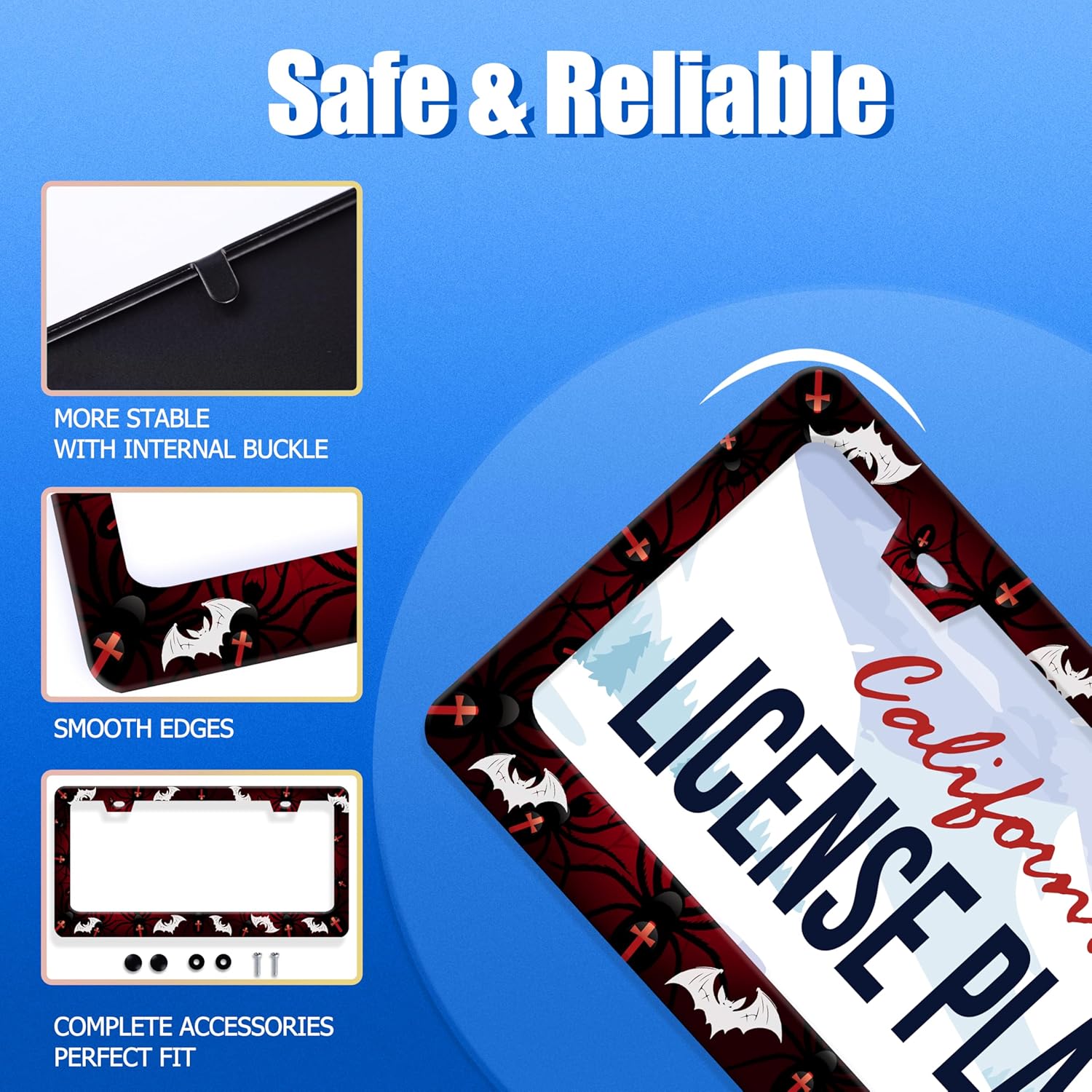 Bats License Plate Frame Spiders Web License Plate Holder Gothic Funny Car Accessories Decoration 12.3" x 6.3" for Men Women