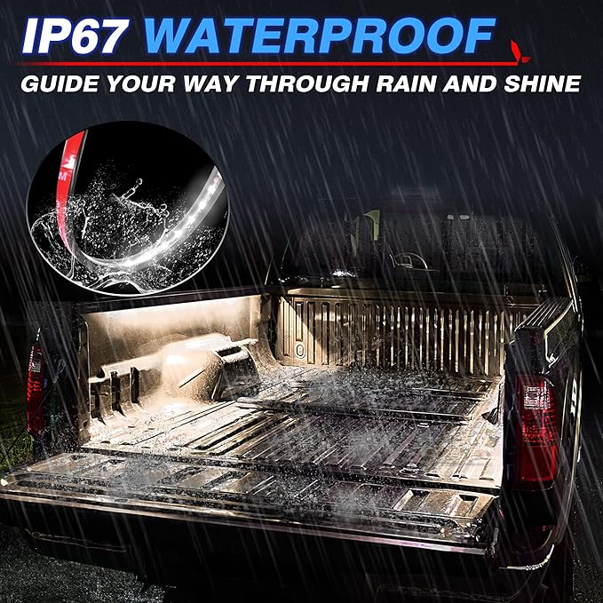 MICTUNING 2Pcs 60 Inch White LED Cargo Truck Bed Light Strip Lamp Waterproof Lighting Kit with On-Off Switch Fuse 2-Way Splitter Cable Compatible with Pickup RV SUV and More