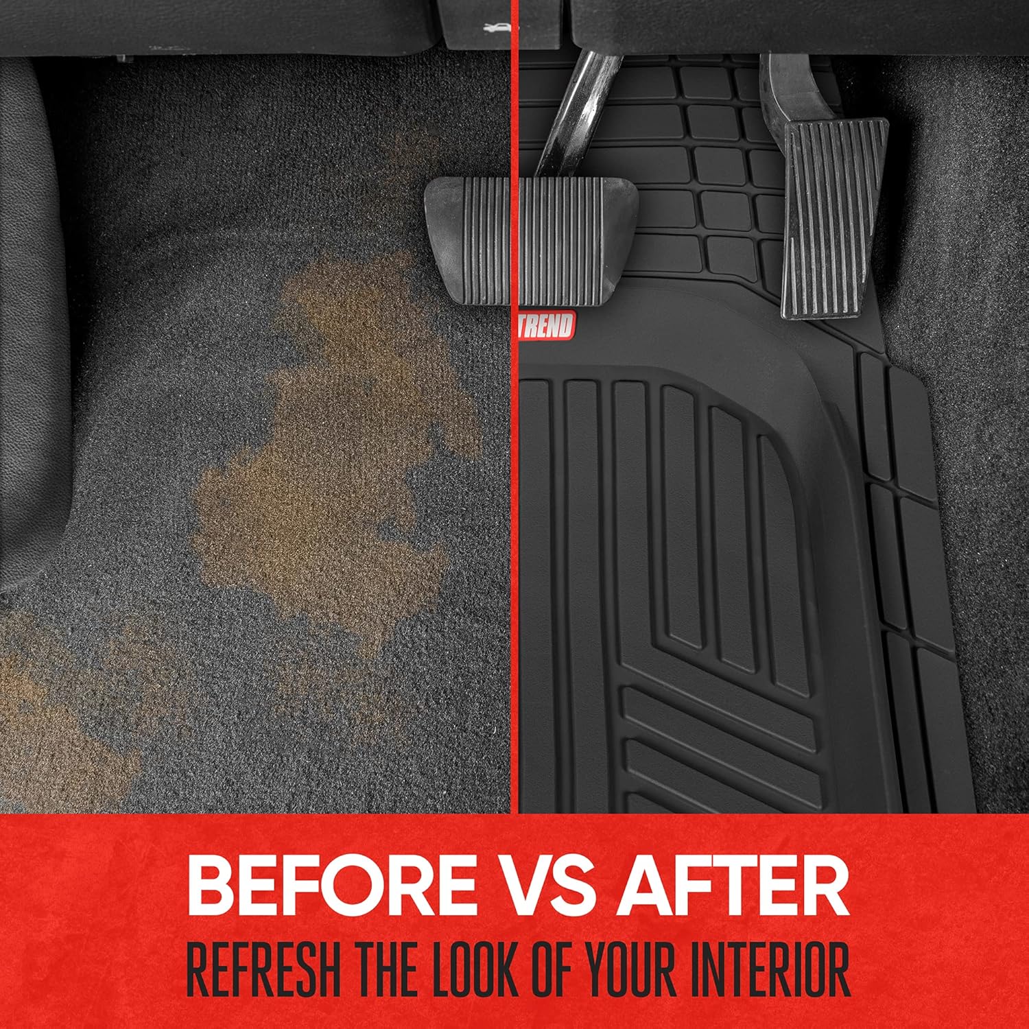 Motor Trend FlexToughXL Floor Mats for Cars Full Set, All-Weather Rubber Automotive Floor Mats, Waterproof Heavy Duty Car Mats, Flexible Floor Liners for Car Truck Van SUV, Car Floor Mats (Black)