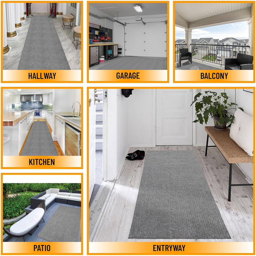 Ottomanson 6'6" x 11' Mud Mat Area Rug Scraper Carpet - Non-Slip, Dirt Trapping for Indoor & Outdoor Use - Ideal for Entryway, Garage, Kitchen, Patio & High-Traffic Areas, Gray