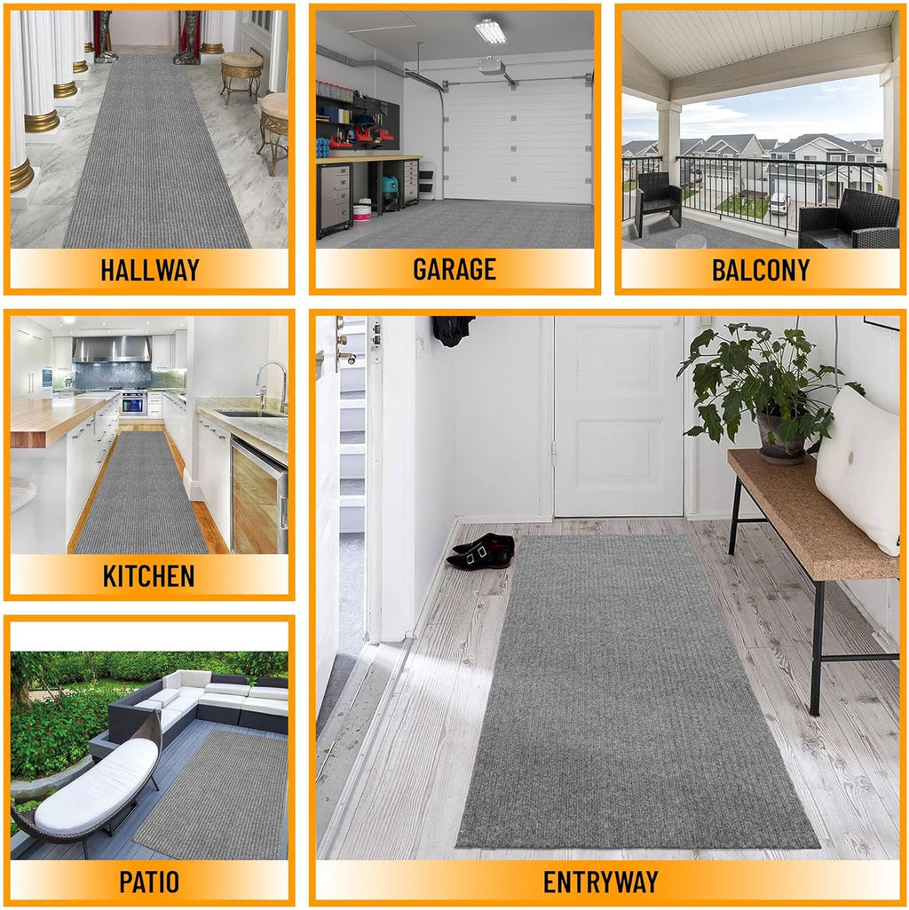 Ottomanson 2' x 8' Hallway Runner with Scraper Pile - Extra Durable Non-Slip Rug Mat for Indoor & Outdoor Use - Ideal for Kitchen, Entryway, Patio & Garage - High-Traffic Carpet, Gray