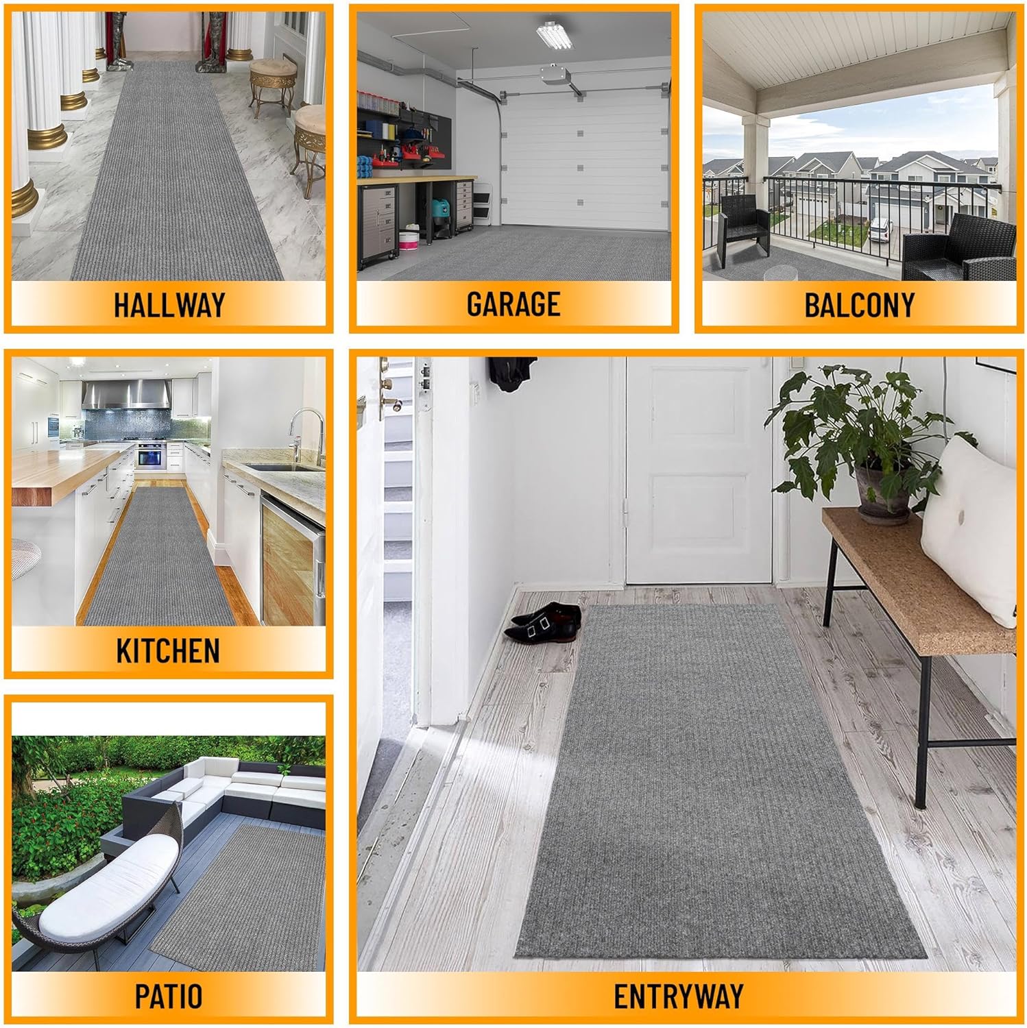 Ottomanson 2'7" x 32' Hallway Runner with Scraper Pile - Extra Durable Non-Slip Rug Mat for Indoor & Outdoor Use - Ideal for Kitchen, Entryway & Garage - High-Traffic Carpet, Gray